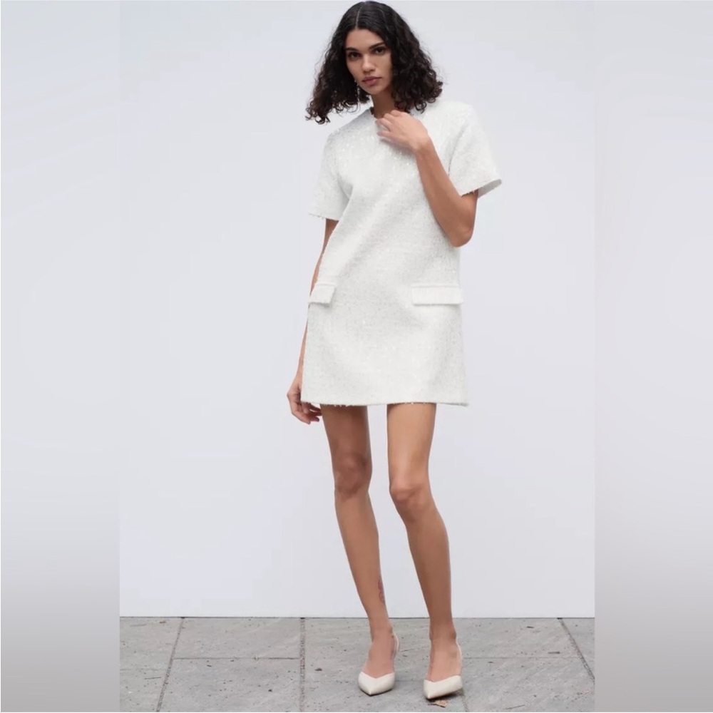 Zara White Mini Dress with Short Sleeves